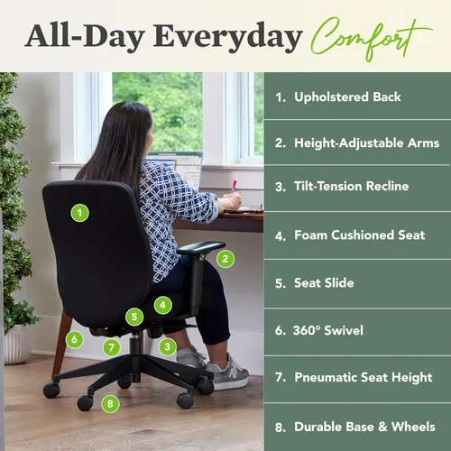Miniatura 3 de HON Altern Silla de oficina ergonómica de tela, silla de escritorio con respaldo bajo con brazos ajustables, deslizamiento de asiento, inclinación