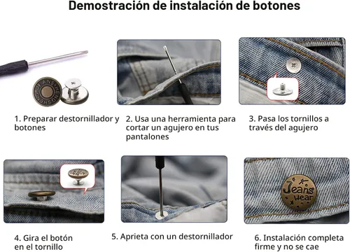 Miniatura 4 de 12 piezas de botón para coser en jeans de metal, ICEYLI 17 mm, botones de mezclilla metálicos sin costura, sin remaches, extraíbles, combo