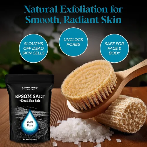 Miniatura 5 de Aromasong Sal de Epsom con sal del mar muerto para remojo, 5 libras a granel, sal de baño 100% pura, remojo para pies y músculos