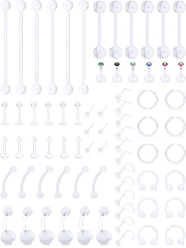 Vsnnsns Piercing para el cuerpo, 14G-20G, acrílico, transparente, para nariz, labio, lengua, ceja, septum, cartílago, tragus, ombligo, ombligo,