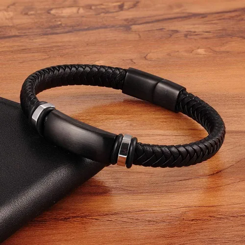 Miniatura 2 de TTNDstore 28972 - Pulseras de cuero para hombre pulseras tejidas para cumpleaños abalorios de cumpleaños joyería grabada