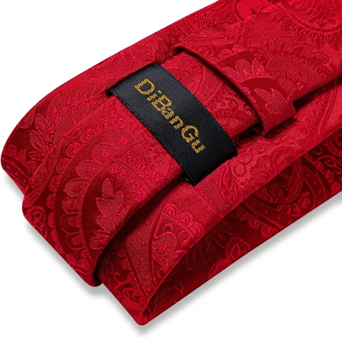 Miniatura 5 de DiBanGu Conjunto de corbata de cachemira para hombre, corbata jacquard tejida de seda y gemelos cuadrados de bolsillo, conjunto de regalo, formal