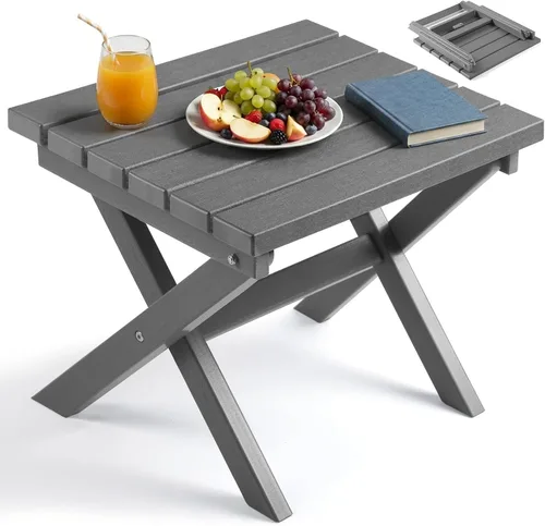 Miniatura 10 de PASAMIC Mesa auxiliar plegable para exteriores, mesa auxiliar de polietileno de alta densidad para exteriores, mesa de patio para todo tipo de clima
