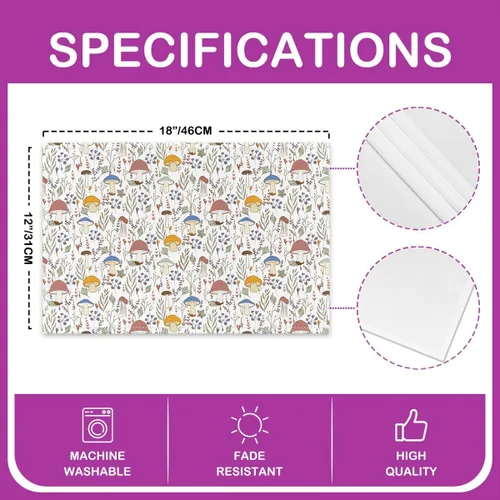 Miniatura 4 de Juego de 4 manteles individuales con diseño de hongos de dibujos animados para cocina, fiesta, manteles individuales de tela lavable con hongos