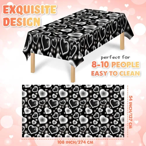 Miniatura 2 de Tudomro Paquete de 3 manteles decorativos de 54 x 108 pulgadas, para fiesta de Y2k, decoración de fiesta Y2K, mantel desechable Kpop para Negro