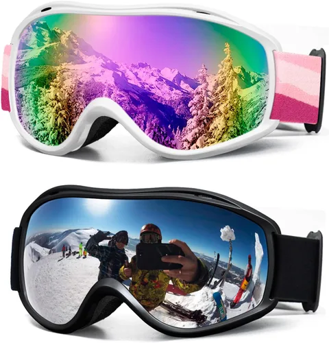 Miniatura 14 de FMY Gafas de esquí y snowboard OTG, protección UV400, anti niebla, gafas de esquí para motos de nieve para hombres, mujeres y jóvenes Marco blanco