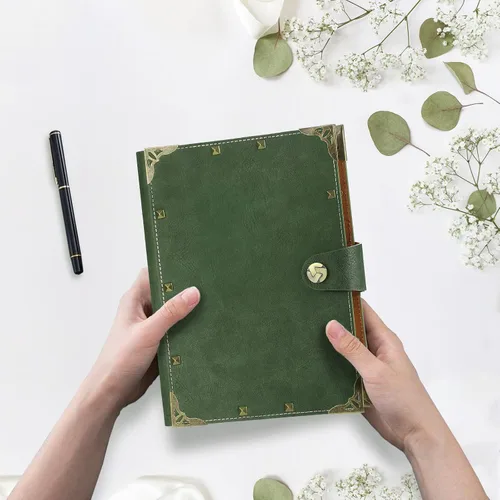 Miniatura 8 de Cuaderno A5 de cuero forrado con 12 marcadores, 6 anillas, planificador A5, cuaderno recargable, bloc de notas, diarios de escritura para niñas