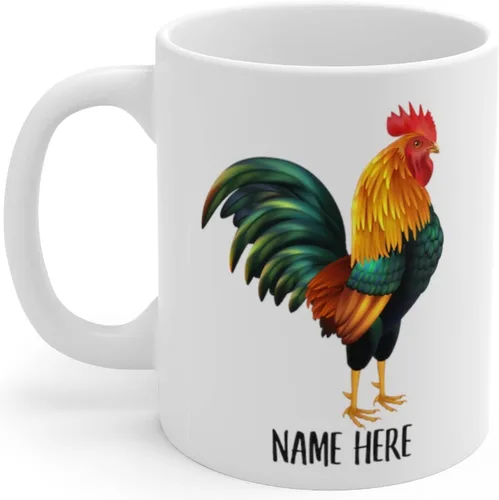 Funny Chicken Rooster - Taza de café con nombre personalizado para Navidad, regalos de Navidad, color blanco, 11 onzas