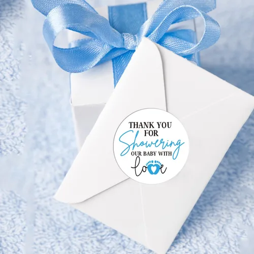 Miniatura 3 de Blue Little Feet - Calcomanías para baby shower, agradecimiento por duchar a nuestro bebé con amor, 2 pulgadas, 50 unidades, para niños