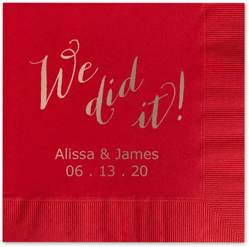 Miniatura 3 de We Did It - Servilletas de cóctel personalizadas, 100 servilletas negras de papel de 3 capas impresas en papel acuñado, plegadas de 4 3/4 x 4 3/4