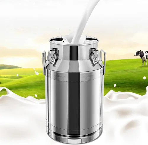 Miniatura 5 de Cubo de leche de acero inoxidable de 40 litros y 10.57 galones, cubo de vino con tapa sellada, resistente (40 l, sin grifo)