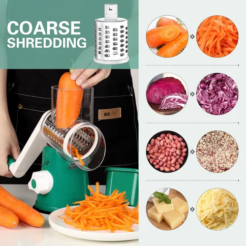 Miniatura 2 de Cambom Rallador giratorio de queso, triturador de queso de manivela para queso fresco, verduras, nueces, base de succión antideslizante, cepillo