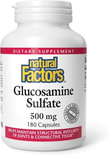 Natural Factors, Sulfato de glucosamina, apoya la movilidad saludable de las articulaciones, el cartílago y el tejido conectivo, 180 cápsulas
