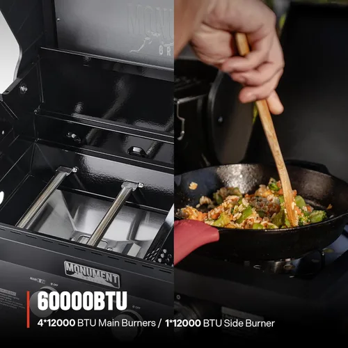 Miniatura 9 de Monument Grills Parrilla inteligente para barbacoa de gas propano líquido 4+1, 4 quemadores y 1 quemador lateral Denali 425 con tecnología