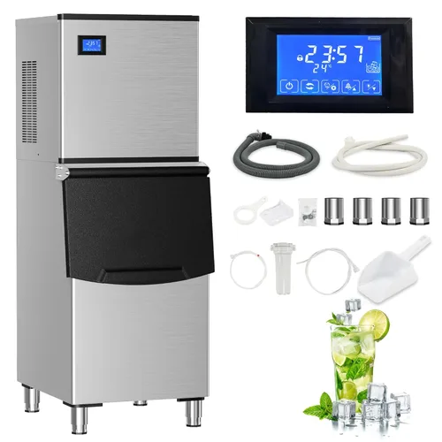 ICYGLEE - Máquina comercial para hacer hielo de 400 libras/día con contenedor de almacenamiento de 220 libras, máquina de hielo industrial con