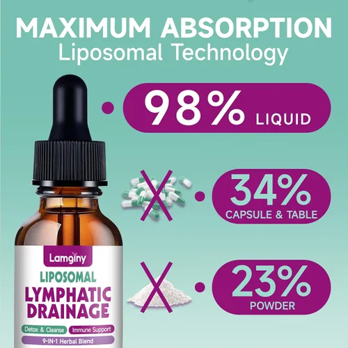 Miniatura 6 de Gotas de drenaje linfático liposomal, suplementos de drenaje linfático 9 en 1 para desintoxicación y limpieza, con equinácea, diente de león, saúco