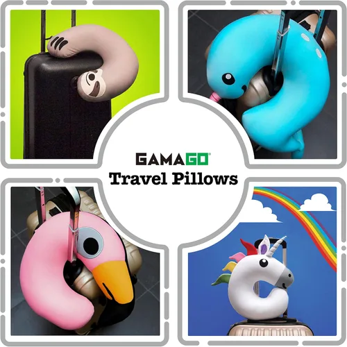Miniatura 4 de GAMAGO Sloth Kids & Kidults, bonita almohada de avión para viajes, tela ultra suave rellena con microperlas para un suave apoyo del cuello