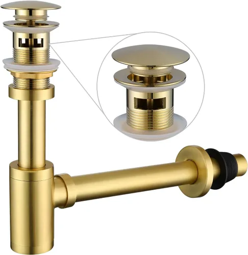 Miniatura 10 de Juego completo de tapones para lavabo de baño, trampa en forma de P, ajustable, 1-1/4, tubo de drenaje de latón macizo, trampa para botellas