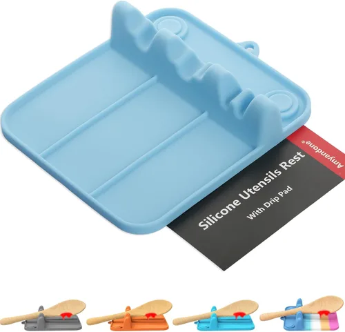 Soporte para cucharas, soporte de cuchara de silicona para estufa con almohadilla de goteo, adecuado para múltiples utensilios de cocina, soporte de