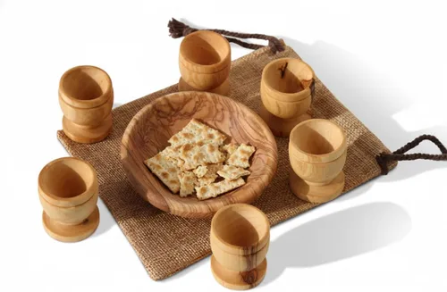 Miniatura 15 de Copa de Comunión de Madera de Olivo Tallada a Mano de 4.5 Pulgadas con Bandeja para Pan – Pequeña Copa Kiddush para Eucaristía, Santa Comunión