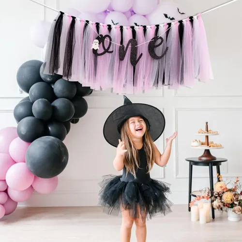 Miniatura 3 de Cartel de cumpleaños con temática de Halloween, decoración de fiesta de primer cumpleaños de fantasma pequeño, guirnalda espeluznante, tutú rosa