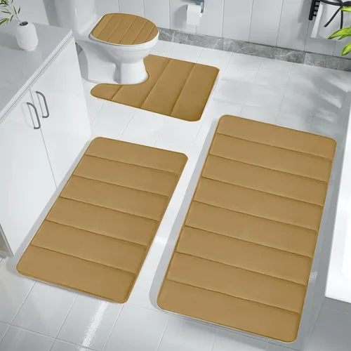 Miniatura 9 de Bathroom Rugs for 3 Pieces, Memory Foam Bath Mat Set, Universal Toilet Mats, Soft Comfortable, Water Absorption, Non-Slip, Thick, Machine Washable