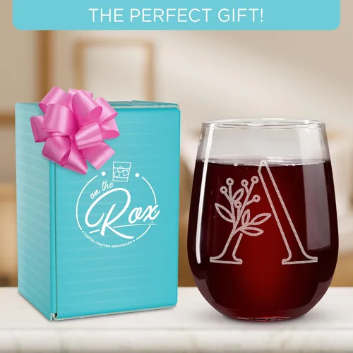 Miniatura 3 de On The Rox Drinks Regalos con monograma para mujeres y hombres – Letra A-Z inicial grabada monograma sin tallo, copa de vino – Regalos de vino