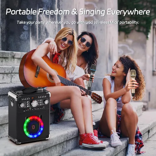 Miniatura 6 de JAUYXIAN Micrófonos inalámbricos U60, sistema de micrófono dual UHF con receptor recargable, micrófono de karaoke de metal para cantar, boda, DJ