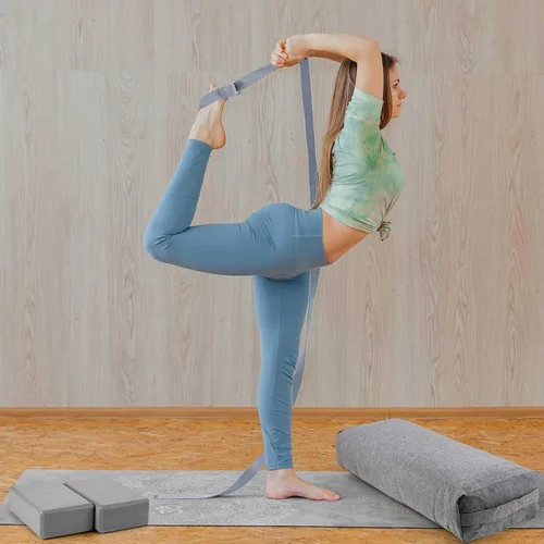 Miniatura 7 de Juego de 4 almohadas de yoga con correa, cómoda almohada de meditación para yoga restaurativo, antideslizante, bloques de yoga reutilizables