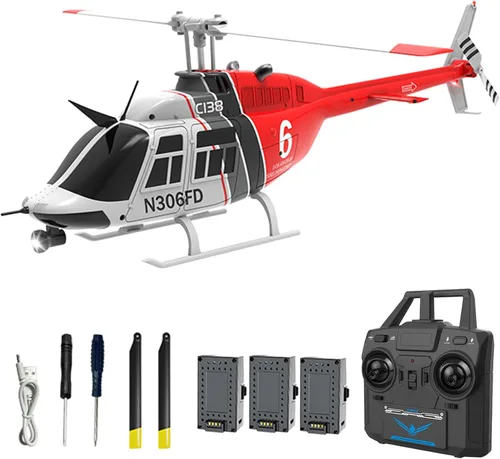 Miniatura 10 de Helicóptero de control remoto C138, helicóptero Bell206 a escala 1:33, 2.4G, 4 canales, RTF de una sola hélice, libre de Aileron, giroscopio de seis