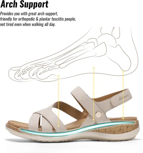 Miniatura 4 de Littleplum Sandalias ortopédicas para mujer con soporte de arco, cómodas sandalias planas, elegantes zapatos ortopédicos de verano para caminar