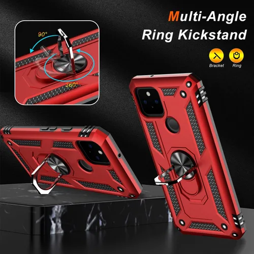 Miniatura 4 de LUMARKE Funda para Google Pixel 5 con protector de pantalla, pasa 16 pies, probada en caídas, grado militar, con soporte de anillo magnético, Rojo