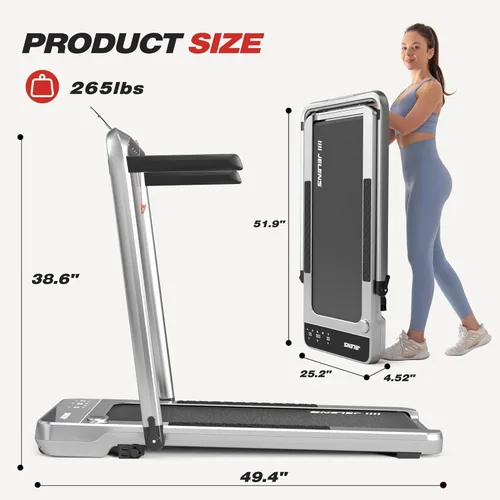 Miniatura 8 de Cinta de correr para el hogar, tapete de caminadora con inclinación, tapete plegable portátil 2 en 1 con barra de agarre, capacidad de peso de 150