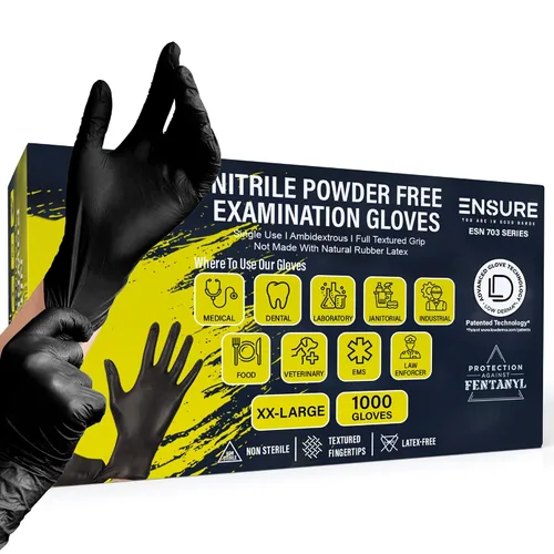 Miniatura 6 de Guantes de nitrilo negros Ensure de 7 mil, resistentes a perforaciones y químicos, de servicio pesado, libres de látex, para dermatitis baja