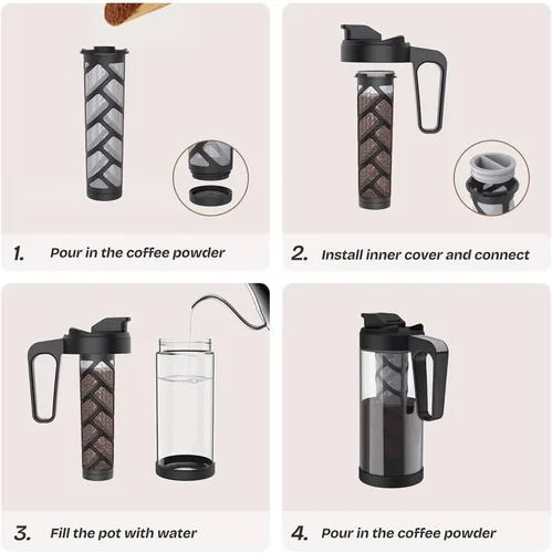 Miniatura 7 de wedrink Cafetera fría de 44 onzas, jarra de vidrio de borosilicato de 1.3 L con mango cómodo, filtro extraíble y parte inferior de silicona