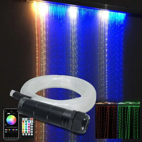 AKEPO Kit de luces de cortina de fibra óptica RGBW de 6 W, cascada para decoración del hogar con cables ópticos de fibra óptica de punto de