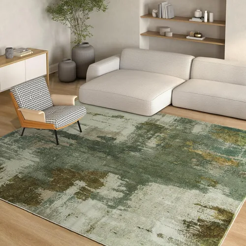Miniatura 24 de Kelarea Alfombra lavable para sala de estar, 5 x 7 antideslizante, alfombras modernas abstractas color beige, alfombra de pelo bajo fácil