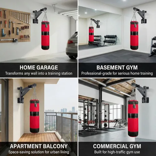 Miniatura 9 de Kipika Soporte de pared para bolsa pesada, soporte de bolsa de boxeo resistente para entrenamiento en interiores, gimnasio en casa, soporte