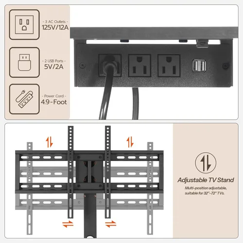 Miniatura 4 de HOOBRO Soporte de TV con soporte y toma de corriente, centro de entretenimiento LED con soporte giratorio para TV de 32/45/55/60/65/70/75 pulgadas