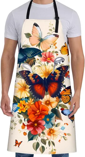 Miniatura 8 de Delantal de pájaro para mujer con colibrí, 28 x 33 pulgadas, delantales de cocina de jardín floral con 2 bolsillos, tela Oxford, hermoso delantal