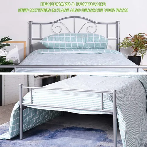 Miniatura 7 de Cabecero de cama de metal resistente para cama individual, estructura de acero, revestimiento de plata, estilo retro, sin necesidad de almacenamiento