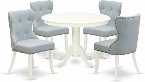 Miniatura 15 de East West Furniture Hartland - Juego de comedor de 3 piezas para espacios pequeños contiene una mesa de comedor redonda con pedestal y 2 sillas
