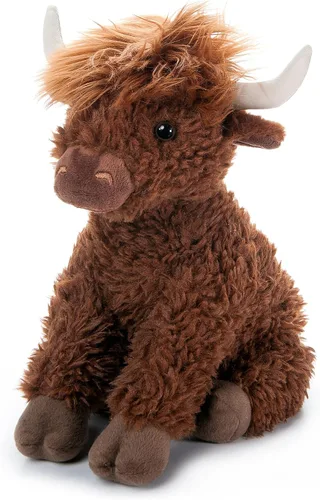 The Petting Zoo Highland Cow - Peluche de vaca de peluche, regalos para niños, animales salvajes de la vida silvestre, vaca marrón, 12 pulgadas
