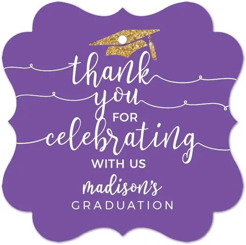 Miniatura 12 de Andaz Press Colección de fiesta de graduación con purpurina de color morado real y dorado, pancarta colgante con cuerda, Congrats Grad!, 5 pies, 1