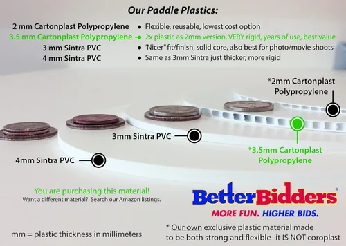 Miniatura 2 de 1-40, (MUY RÍGIDO) 0.138 in Cartonplast, Better Bidders Oval Shape Auction Paddle Set, ventiladores de plástico blanco de 1 pieza (1-40) Q=40