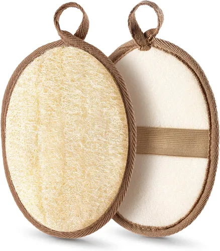 Exfoliante corporal de lufa natural, 2 piezas, exfoliante corporal para baño, hecho con esponja egipcia natural, exfoliante de ducha para mujeres y