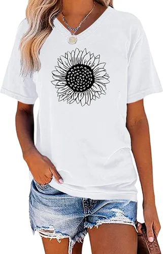 EADINVE Camiseta de verano de manga corta para mujer, con estampado gráfico de girasol, vintage, camisetas de algodón novedosas