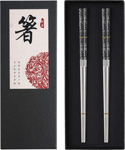 Palillos de acero inoxidable chapados en titanio, palillos de metal reutilizables aptos para lavavajillas, palillos japoneses coreanos de primera A