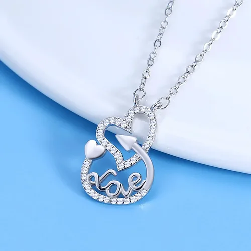 Miniatura 3 de Collar de corazón de amor de plata con diamante ajustable con dije de corazón de amor, joyería para el día de San Valentín para mujeres, niñas
