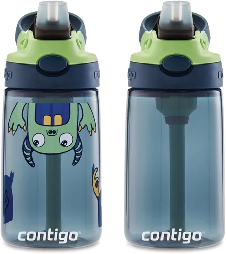 Miniatura 2 de Contigo Aubrey Botella de Agua Limpiable para Niños con Pajita de Silicona y Tapa a Prueba de Derrames Arándano y Monstruos 14 Onzas Paquete de 2